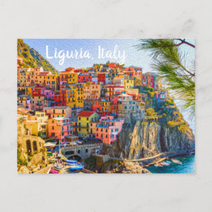 Cartão Postal Cinque Terre Ligúria Itália Casas Coloridas à Beir