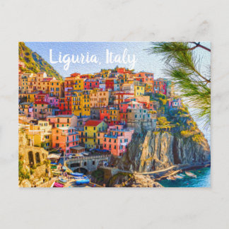 Cartão Postal Cinque Terre Ligúria Itália Casas Coloridas à Beir