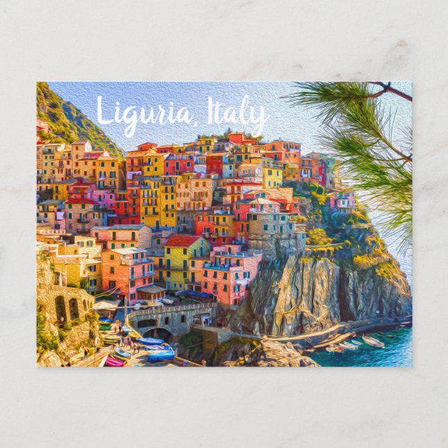 Cartão Postal Cinque Terre Liguria Itália Casas Costeiras Colori (Frente)