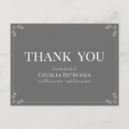 Cartão Postal Cinza Agradecimento Funeral Simpatia Elegante Simp