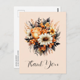 Cartão Postal Cinza Amarela Laranja Buquê Flor Obrigado