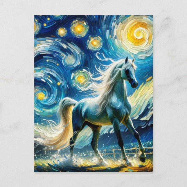 Cartão Postal Cinza árabe Horse Van Gogh (Frente)
