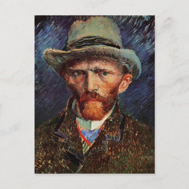 Cartão Postal Cinza Autoretrato Sentiu Que Van Gogh Belas Artes (Frente)