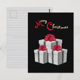 Cartão Postal Cinza branco Pinstripe Arco vermelho presente em p