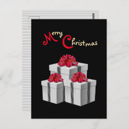 Cartão Postal Cinza branco Pinstripe Arco vermelho presente em p