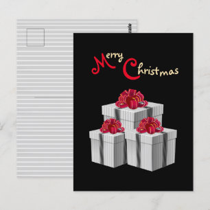 Cartão Postal Cinza branco Pinstripe Arco vermelho presente em p