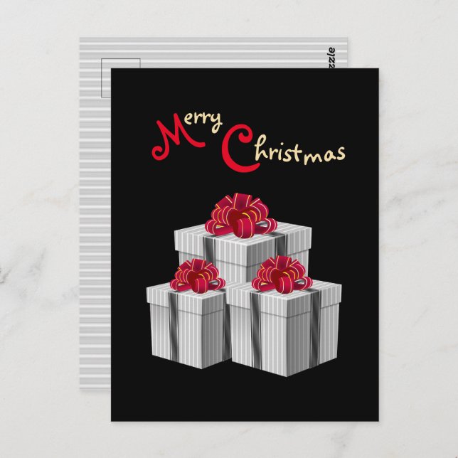 Cartão Postal Cinza branco Pinstripe Arco vermelho presente em p (Frente/Verso)