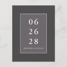 Cartão Postal Cinza Casamento Moderno Minimalista Salvar a Data