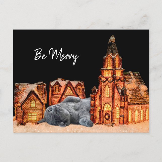 Cartão Postal Cinza Cat Natal (Frente)