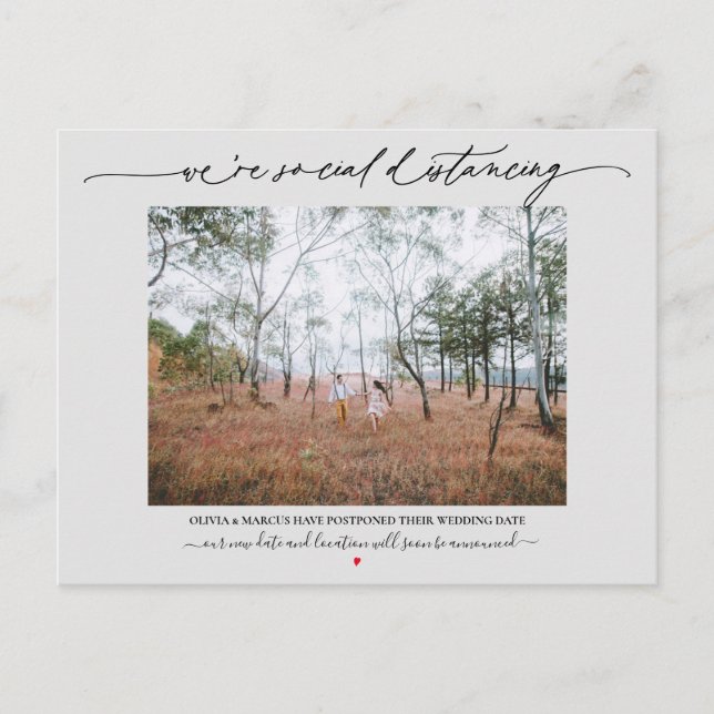 Cartão Postal Cinza de Adiamento de Casamento de Distância Socia (Frente)