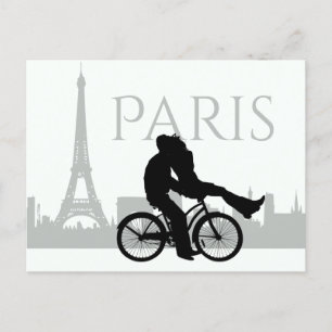 Cartão Postal Cinza de Casal de Torre Eiffel em Paris, Branco