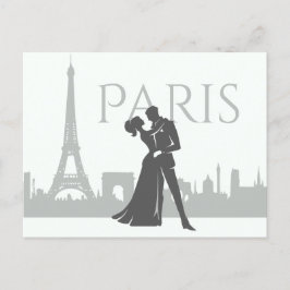 Cartão Postal Cinza de Casal de Torre Eiffel em Paris, Branco