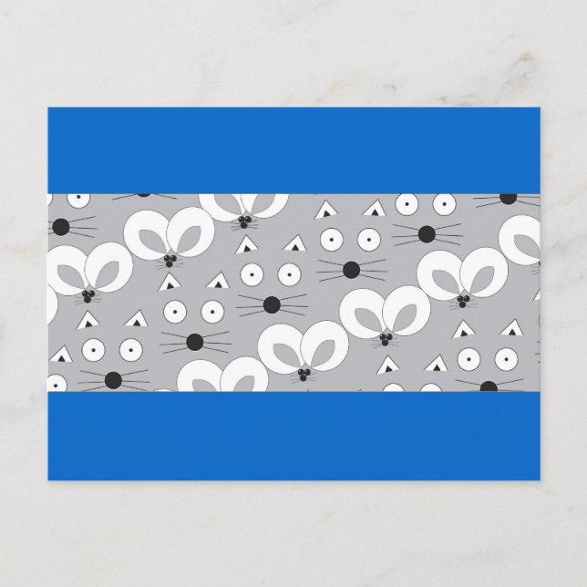 Cartão Postal Cinza de padrão de Cat & Mouse (Frente)