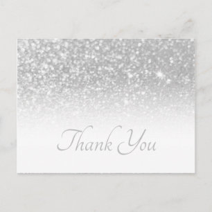 Cartão Postal Cinza de prata Bokeh Glitter White Ombro Obrigado