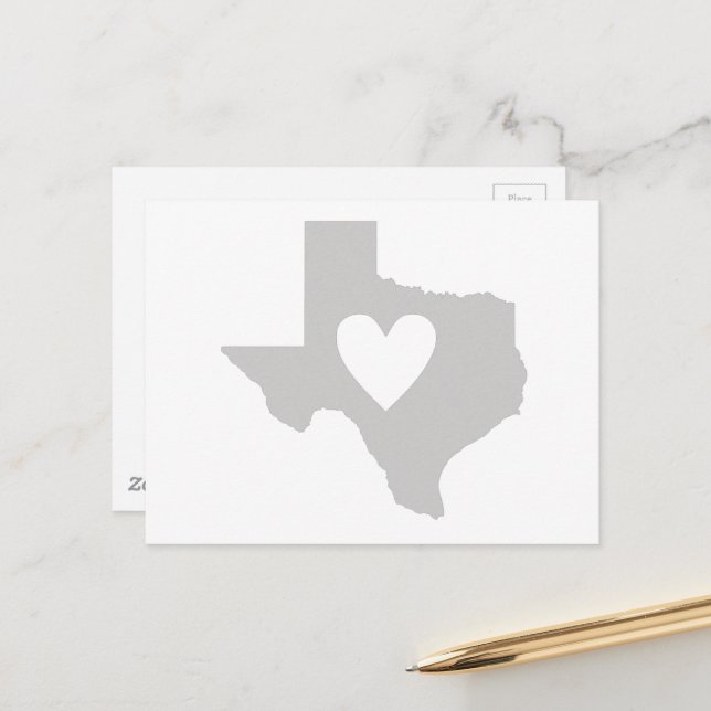 Cartão Postal Cinza do Texas Heart Lone Star State Texan Love Ci (Frente/Verso In Situ)