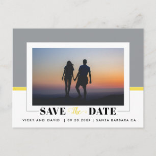 Cartão Postal Cinza e casamento amarelo Salve o Posto fotográfi
