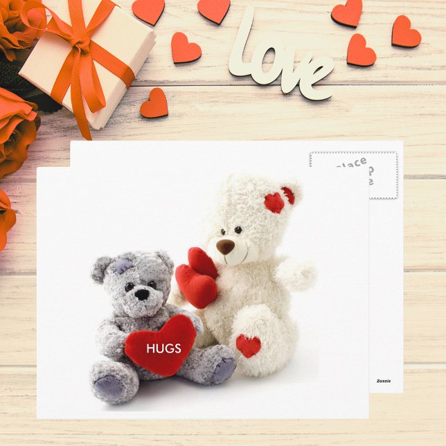 Cartão Postal Cinza e Urso Branco com Cartaz Cardíaco (Gray and White Bear with Heart Postcard)