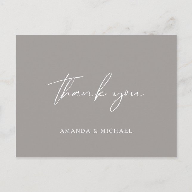 Cartão Postal Cinza Elegante Casamento Monocromático Obrigado (Frente)