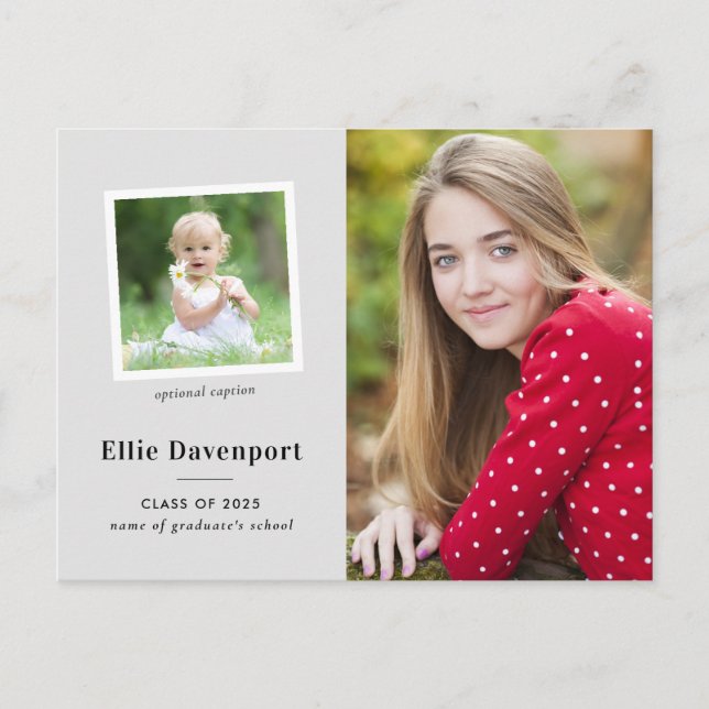 Cartão Postal Cinza Neutra Tradicional Duas Graduações de Foto (Frente)