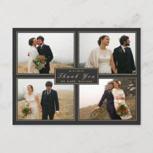 Cartão Postal Cinza Obrigado Colagem de Casamento 4 Cartaz Fotog