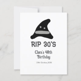 Cartão Postal Cinza preto RIP 30's 40º aniversário chapéu de bru