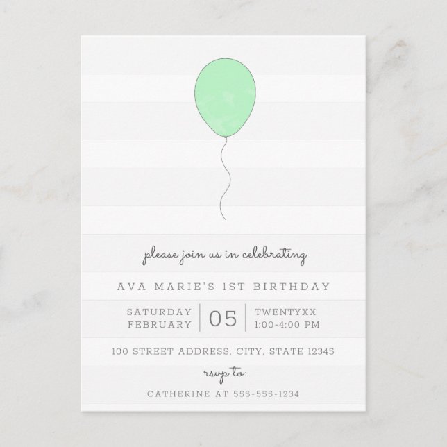 Cartão Postal Cinza simples e balão verde (Frente)