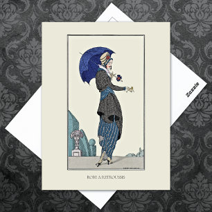 Cartão Postal Cinza Suit Parasol Vintage França Fashion
