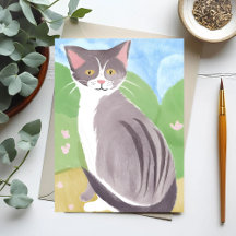 Cinza Tabby Cat | Pintura de Aquarela