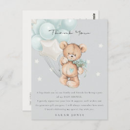 Cartão Postal Cinza Urso Azul Chá de fraldas de Balão de Espera