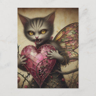 Cartão Postal Cinza Vampiro Fada de Gato Brambles de Coração Ros
