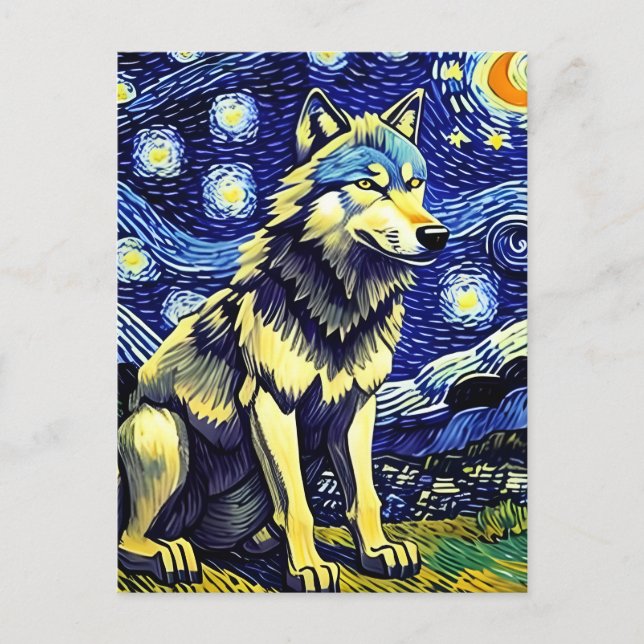 Cartão Postal Cinza Wolf Starry Night (Frente)