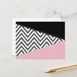 Cartão Postal Cinza Zigzag, Cinza Chevron, Zigzag Patterno, Rosa