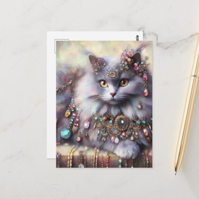 Cartão Postal Cinzas de cabelo longo com pintura de gemas (Frente/Verso In Situ)