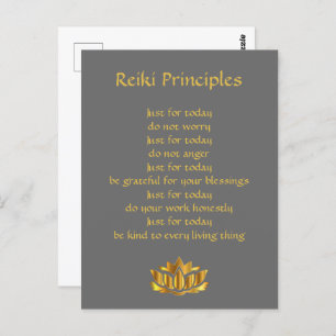 Cartão Postal Cinzas e Dourado dos princípios de Reiki 