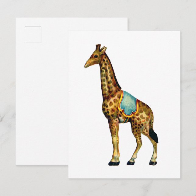 Cartão Postal Circo antigo apresentando girafa (Frente/Verso)
