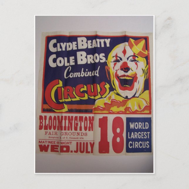 Cartão Postal Circo, Teatro Retro "Clyde Beatty and Cole Bros" (Frente)