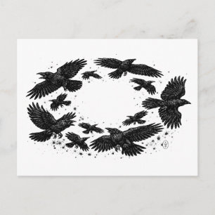 Cartão Postal Círculo de Corvos – Ilustração Assombrada a Tinta