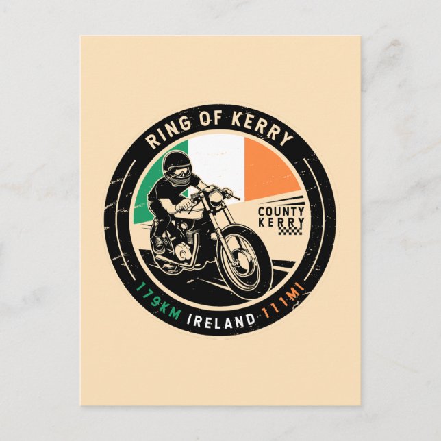 Cartão Postal Círculo de Kerry Irlanda Motocicleta (Frente)