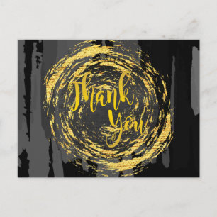 Cartão Postal Círculo Dourado Preto Obrigado Abstrato da Brilhan