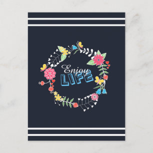 Cartão Postal círculo floral feminino vibrante "Aproveite a vid