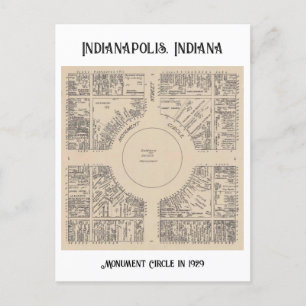 Cartão Postal Círculo Monumento em Indianápolis, Indiana 1929