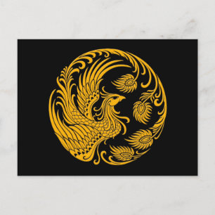 Cartão Postal Círculo Phoenix Amarelo Tradicional em Preto