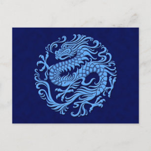 Cartão Postal Círculo Tradicional do Dragão Chinês Azul