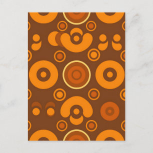 Cartão Postal Círculos Abstratos Groovy Retro Padrão 1970s