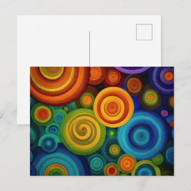 Cartão Postal Círculos concêntricos abstratos em multicolor vibr (Frente/Verso)