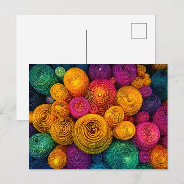 Cartão Postal Círculos concêntricos multicoloridos textura abstr (Frente/Verso)