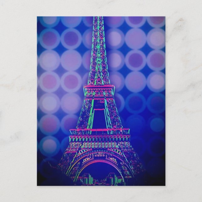 Cartão Postal Circulos geométricos com torre de eiffel de púrpur (Frente)