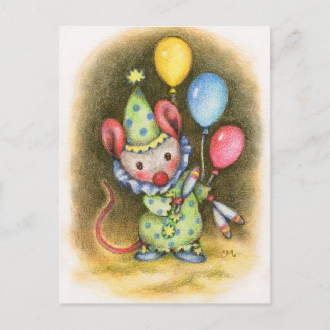 Cartão Postal Circus Mouse Cute Clown Juggler Animal Postcard (Frente)