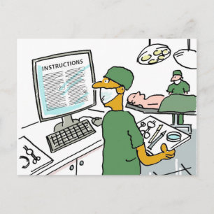 Cartão Postal Cirurgião asiático verifica instruções. Engraçado