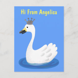 Cartão Postal Cisne branco-branco com desenho animado